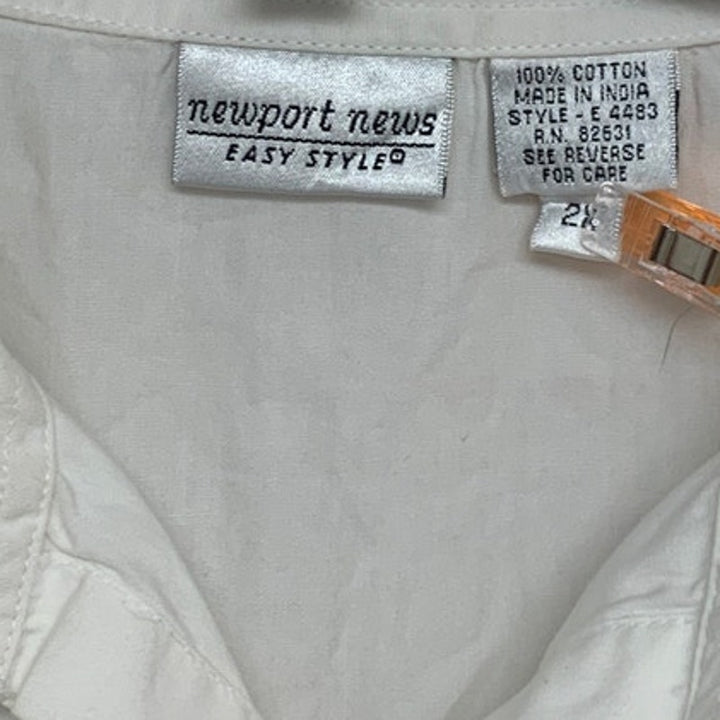 Newport News Womens 2X White 100% Cotton Long Sleeve Button Up Shirt Dress