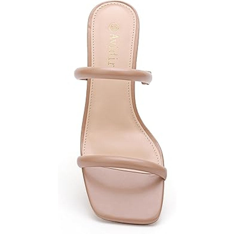 Avidirk Womens Size 8 Tan Open Toe 3.5" Block Heel Slide On 2 Strap Sandal Shoes