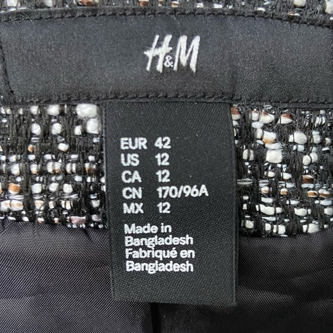 H &amp; M Womens Size 12 Black White Double Breasted Fully Lined Polyester Pea Coat