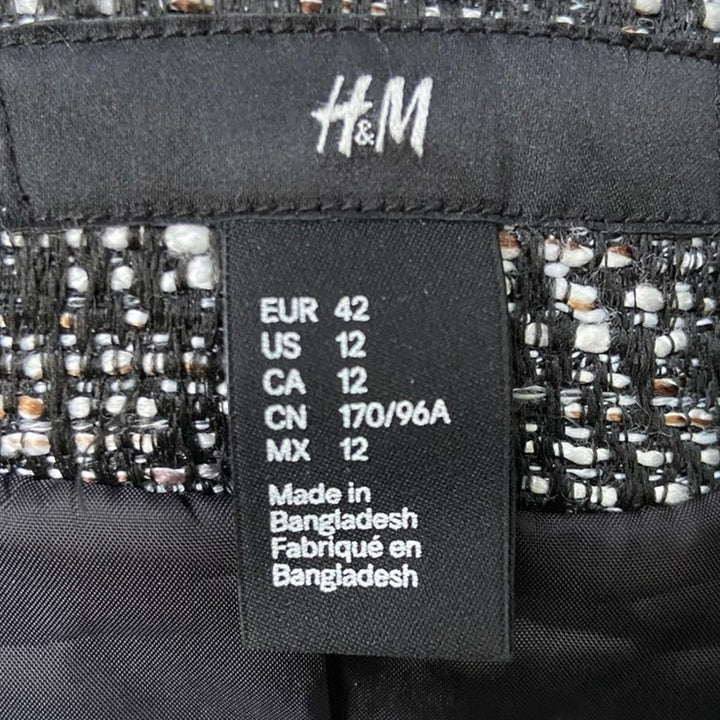 H &amp; M Womens Size 12 Black White Double Breasted Fully Lined Polyester Pea Coat