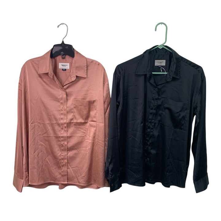 2 New American Eagle Womens Small Long Sleeve Collared Button Up Shirts