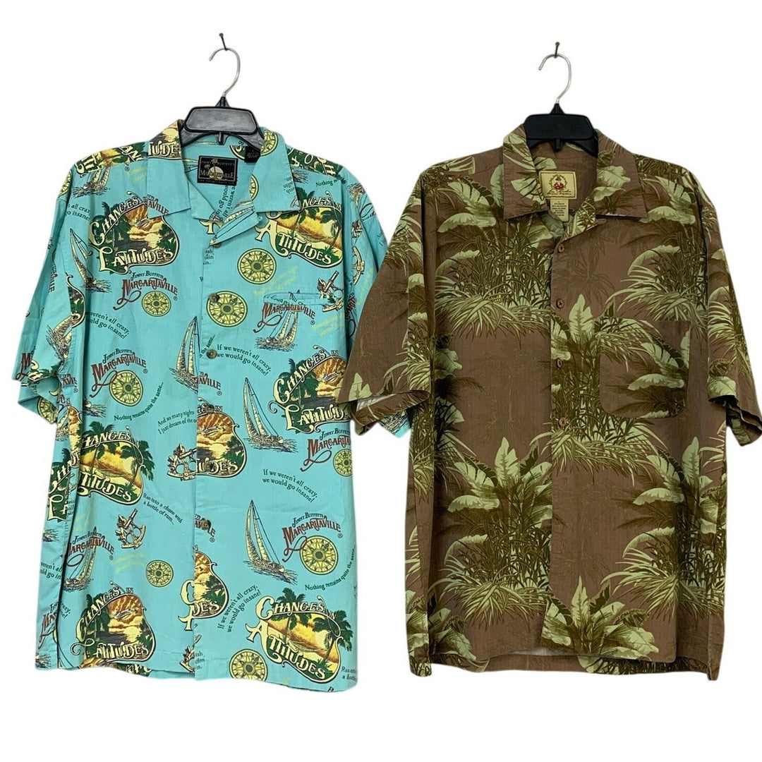 Lot of 2 Margaritaville Joe Marlin Mens Large Blue Short Sleeve Button Up Shirts