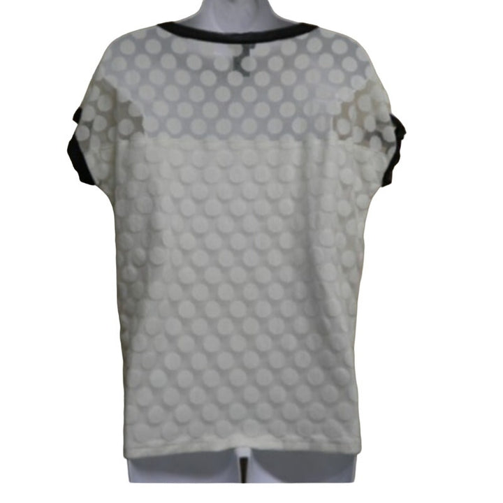 Ann Taylor Womens Medium Cream Sheer Polka Dot Fully Lined Overlay Top Blouse