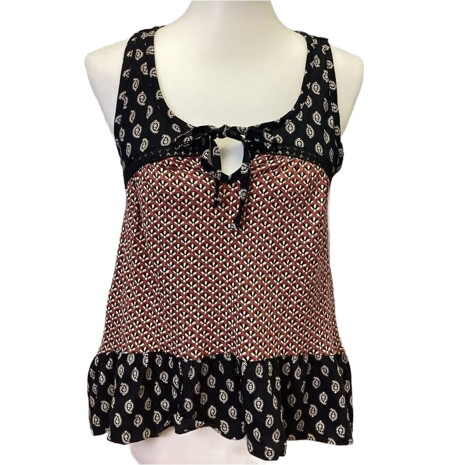 New Patrons of Peace XS Sleeveless Boho Front TIe Ruffled Cotton Blend Tank Top