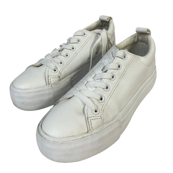 Sernial Womens Size 6.5 White Faux Leather Lace Up Tennis Basic Sneaker Shoes