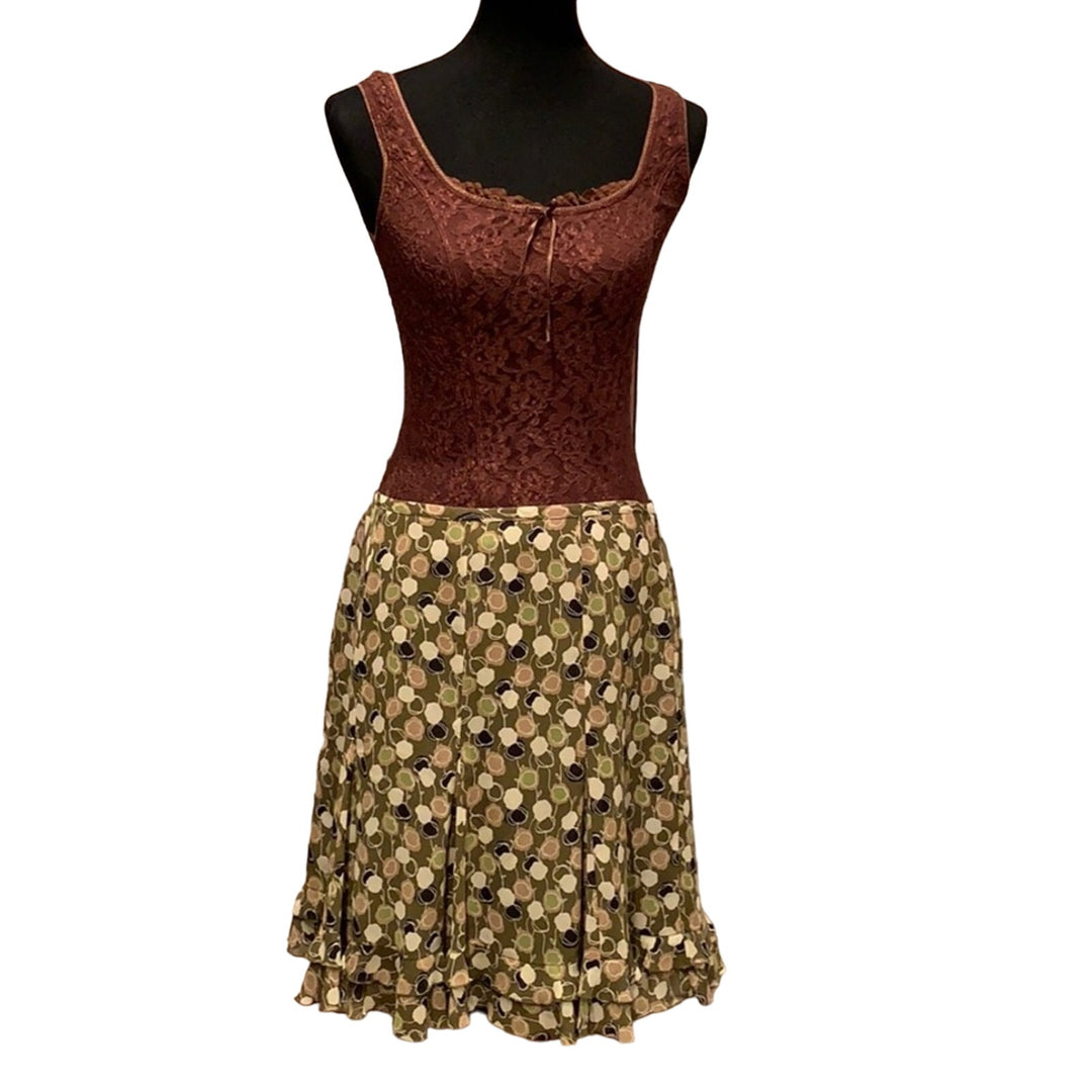 LOFT Petites 12P Flowy Knee Length Polka Dot Circle Skirt w Lacy Tank Top