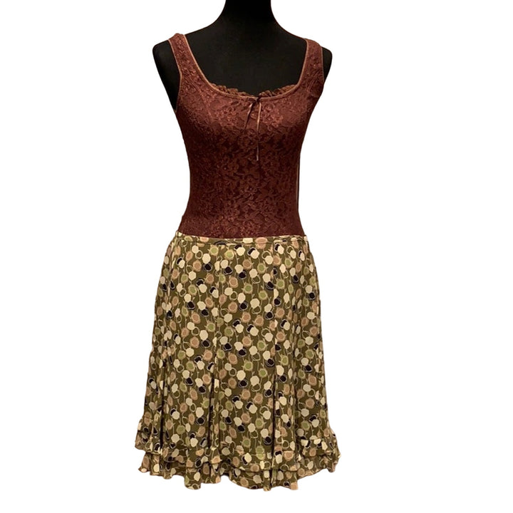 LOFT Petites 12P Flowy Knee Length Polka Dot Circle Skirt w Lacy Tank Top