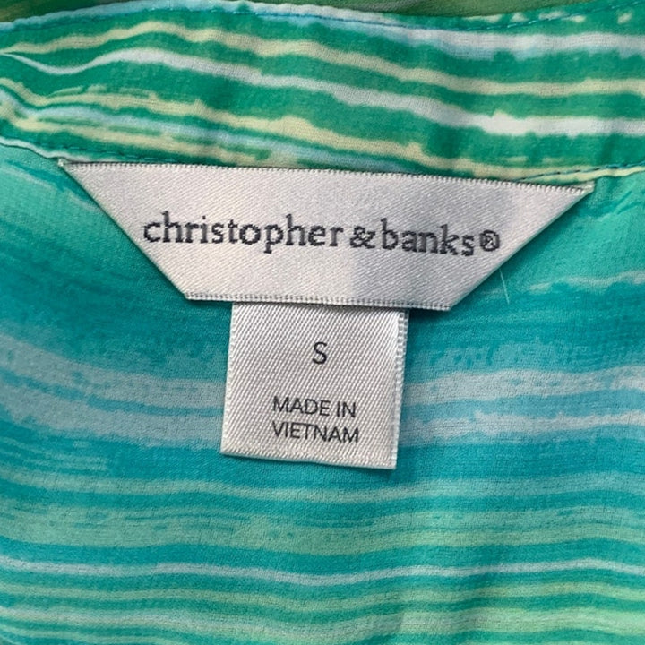 Christopher &amp; Banks Womens Small Sheer Long Sleeve Half Button Striped Blouse