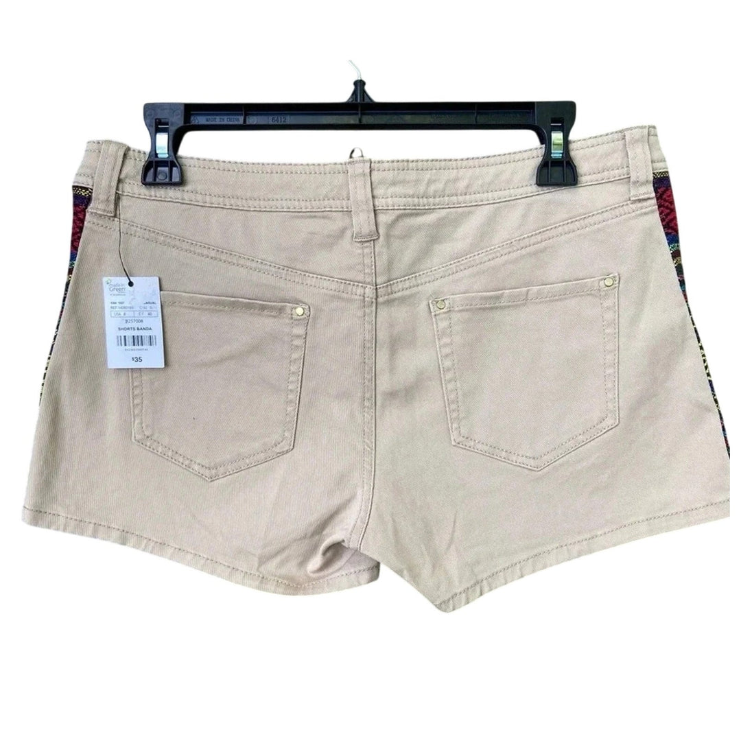 NWT New MNG Mango Womens Size 8 Khaki Side Stripe Stretch Cotton Short Shorts