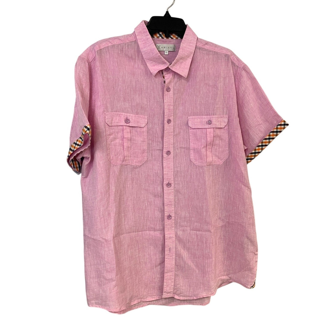 Lot of 2 Bohio Wamaini Mens XL 100% Linen Plaid Short Sleeve Button Up Shirts