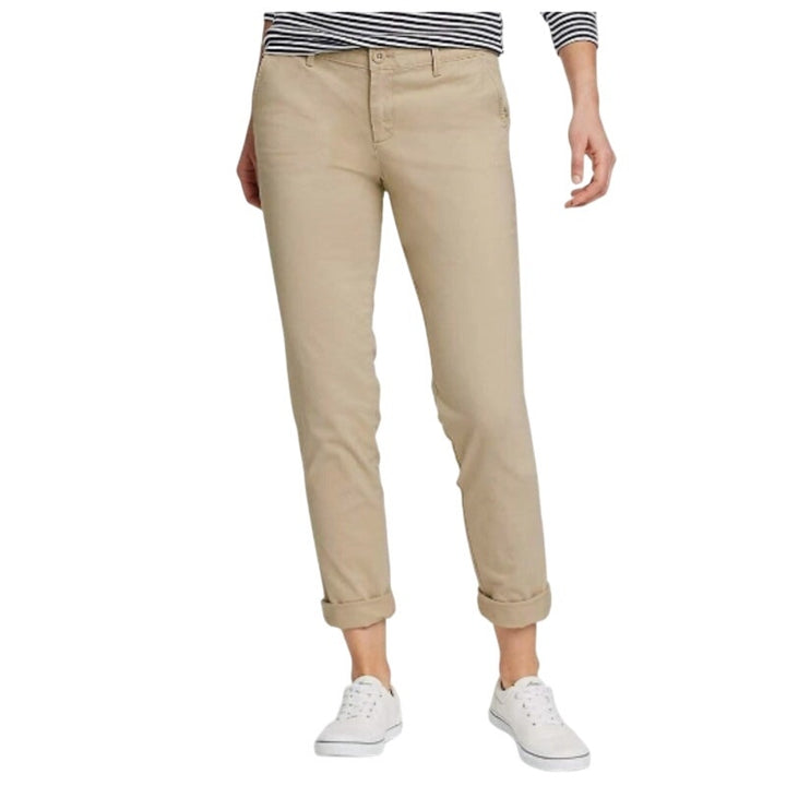 New Eddie Bauer Womens Khaki Cloud Boyfriend Midrise Slim Legend Wash Pants