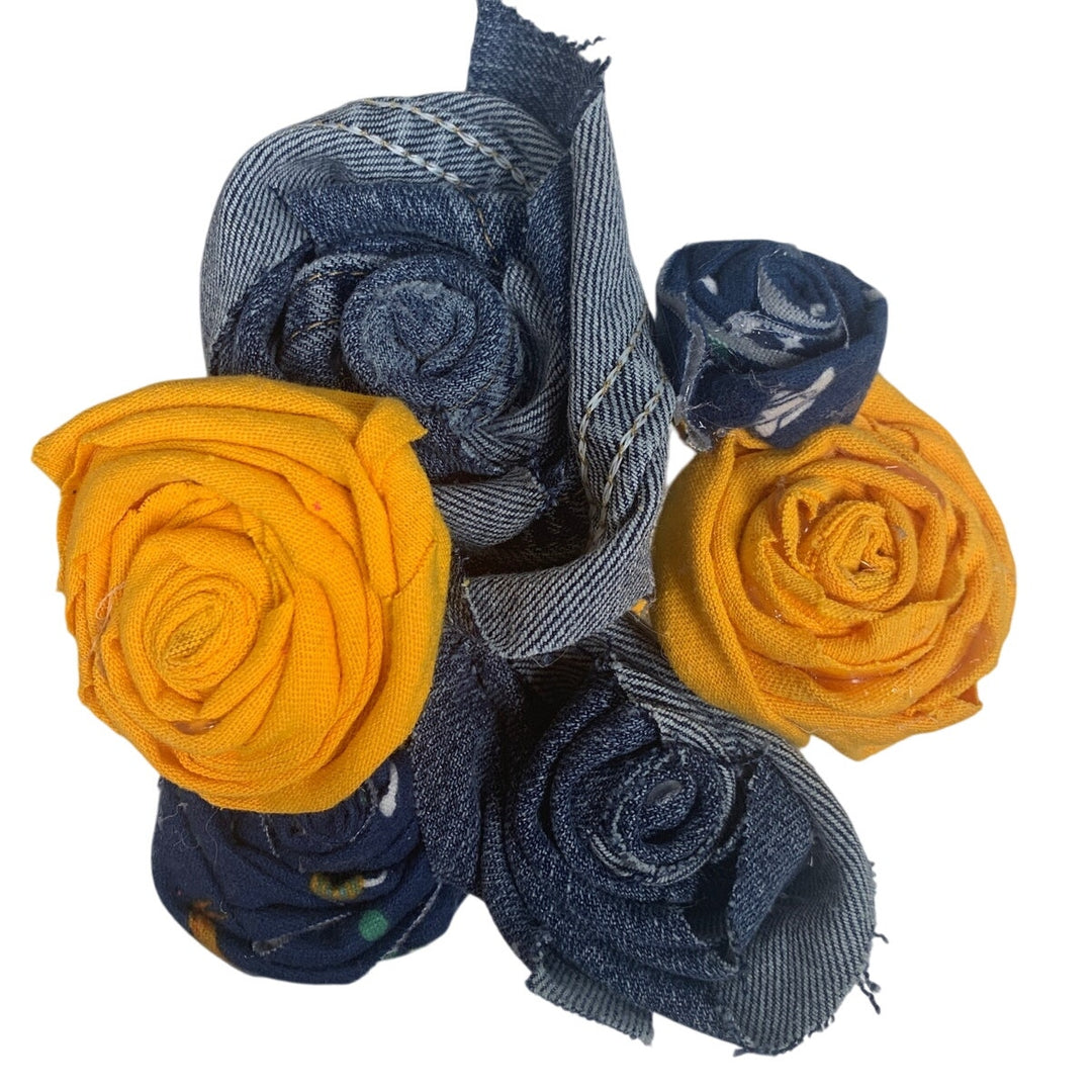 Half Dozen Handmade Upcycled Denim Tee Shirt Fabric Anniversary Rose Bouquet