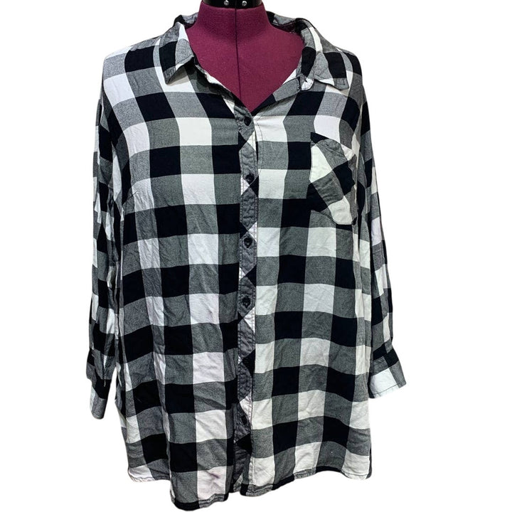 Old Navy Womens Plus Size 3X Half Button Front Plaid Long Sleeve Shirt