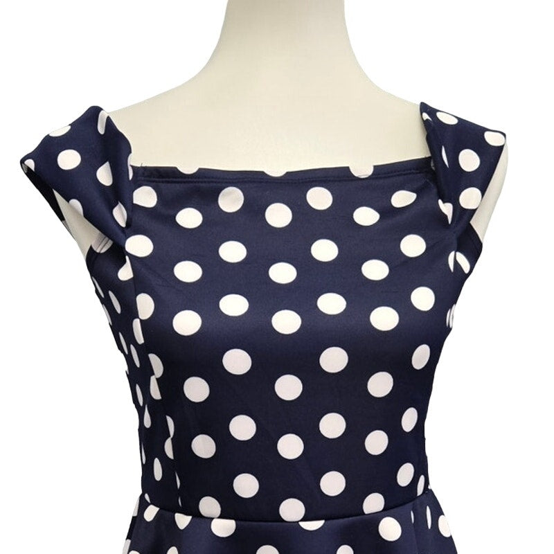 New No Boundaries Juniors Large 11/13 Navy Off Shoulder Polka Dot Skater Dress