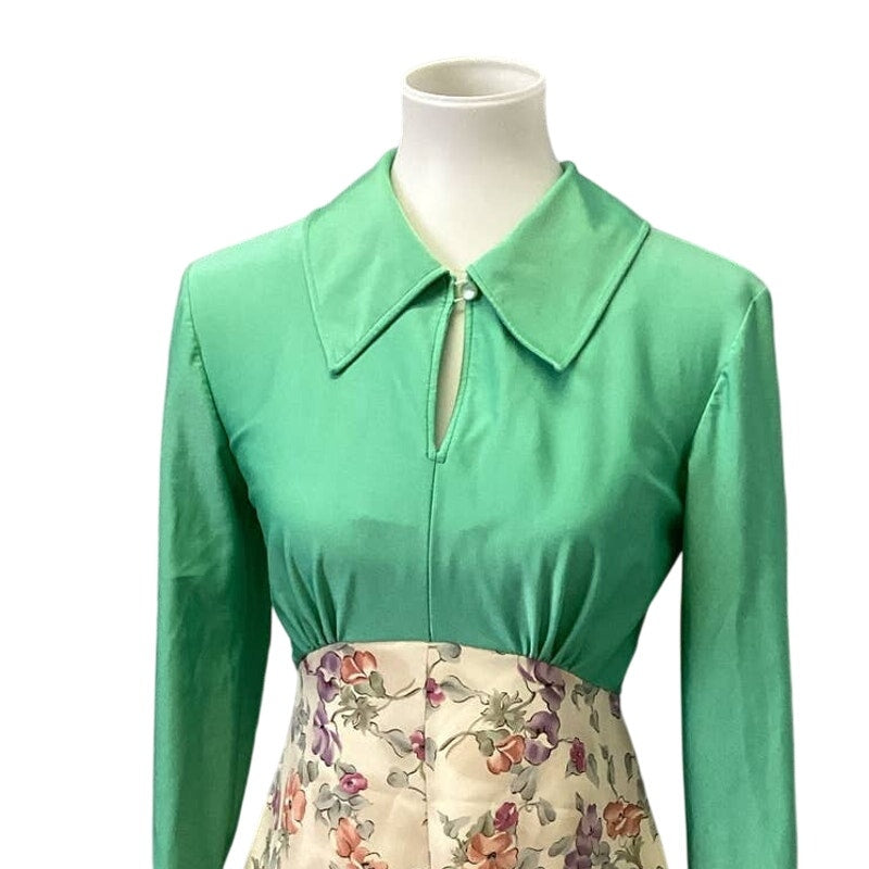 Handmade Medium Long Sleeve Open Front Collar Slit Fully Lined Floral Dress