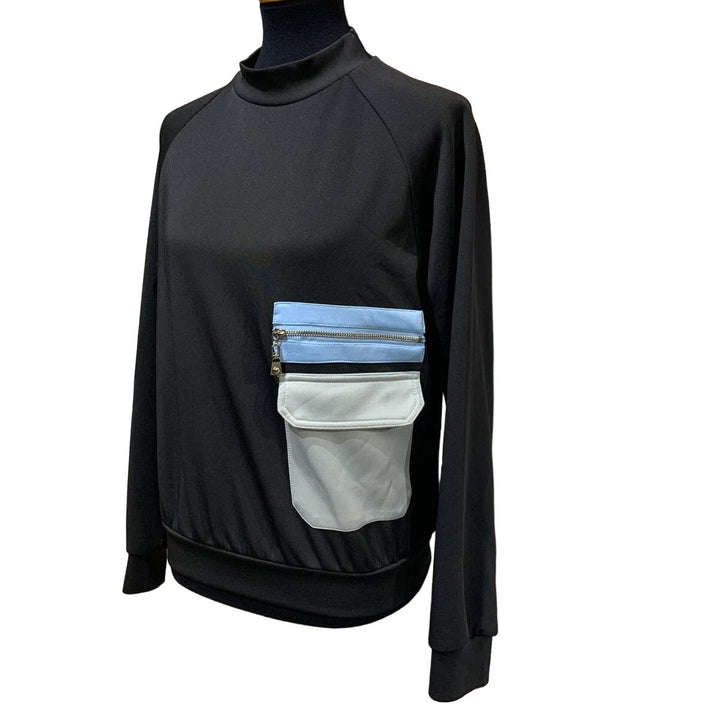 Xiao Wei Boutique Large Long Sleeve Polyester Sweatshirt w Front Pocket Zipper