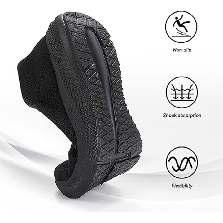 Shulook Womens Size 6.5 Black Mesh Slip On Breathable Comfort Walking Shoes