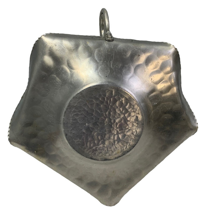 Vintage 1950s Cromwell Hand Wrought Hammered Aluminum Shiny Floral Tray w Handle