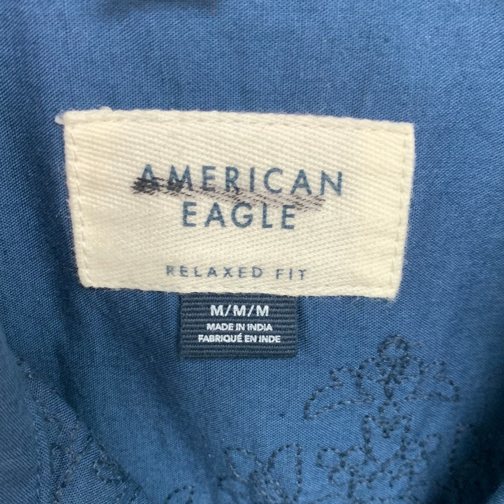 2 New American Eagle Mens Medium Blue Short Sleeve Button Up Collared Shirts