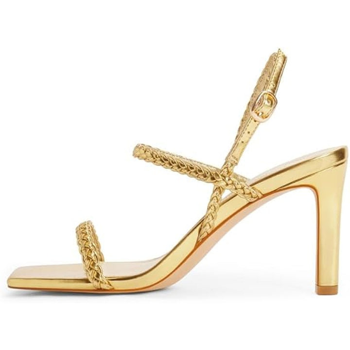 Modatope Womens Size 7 Shiny Gold Open Toe 4" Heel Ankle Strap Sandal Shoes