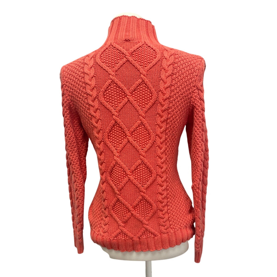 Lea &amp; Nicole Womens Small Full Zip Long Sleeve High Neck Cabled Cardigan Sweater
