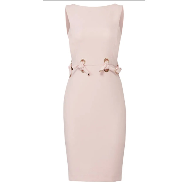 Badgley Mischka Womens Size 22 Blush Pink Boat Neck Grommet Ties Sheath Dress