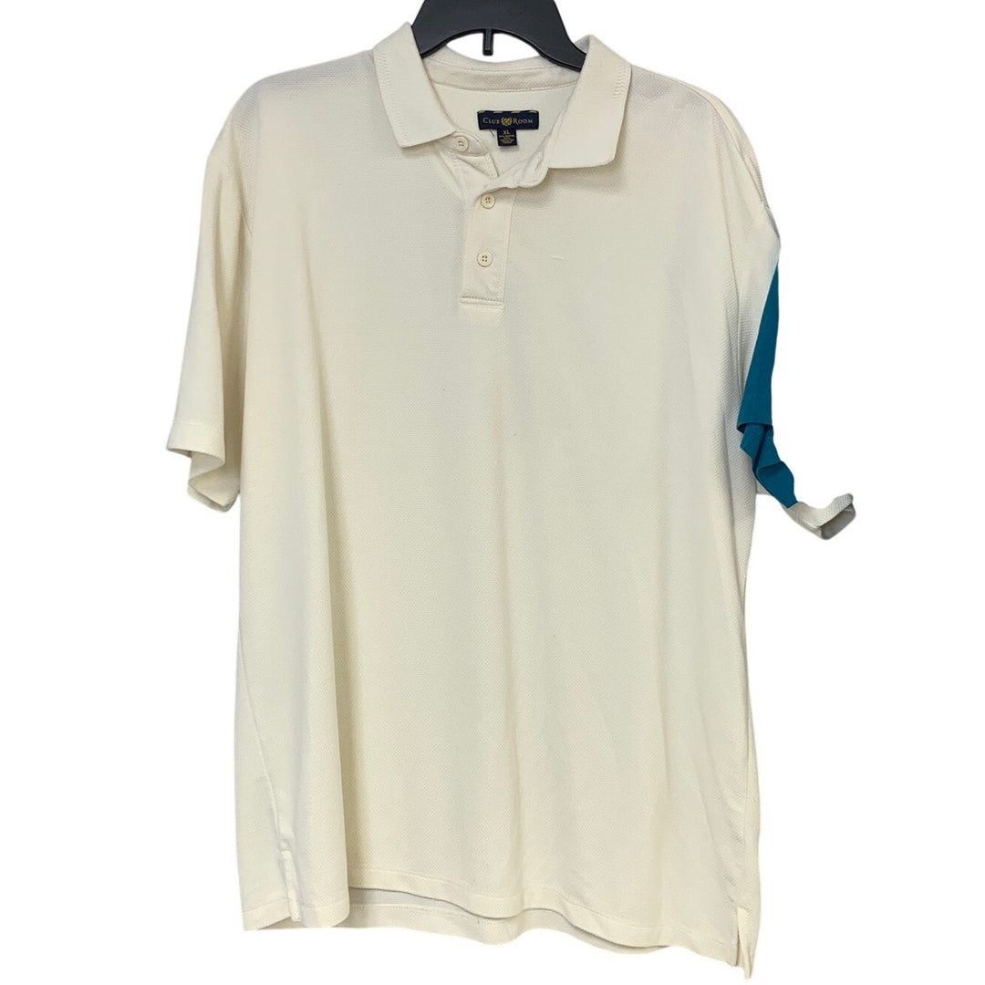 Lot of 2 St Johns Bay Club Room Mens XL Blue White Short Sleeve Polo Shirts EUC