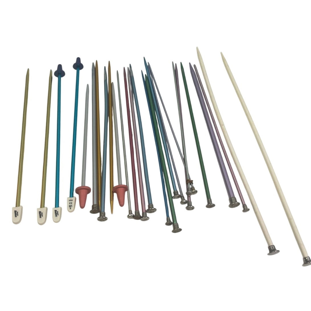 10+ Pairs Metal Plastic Vintage Knitting Needles Single Double Point Lot