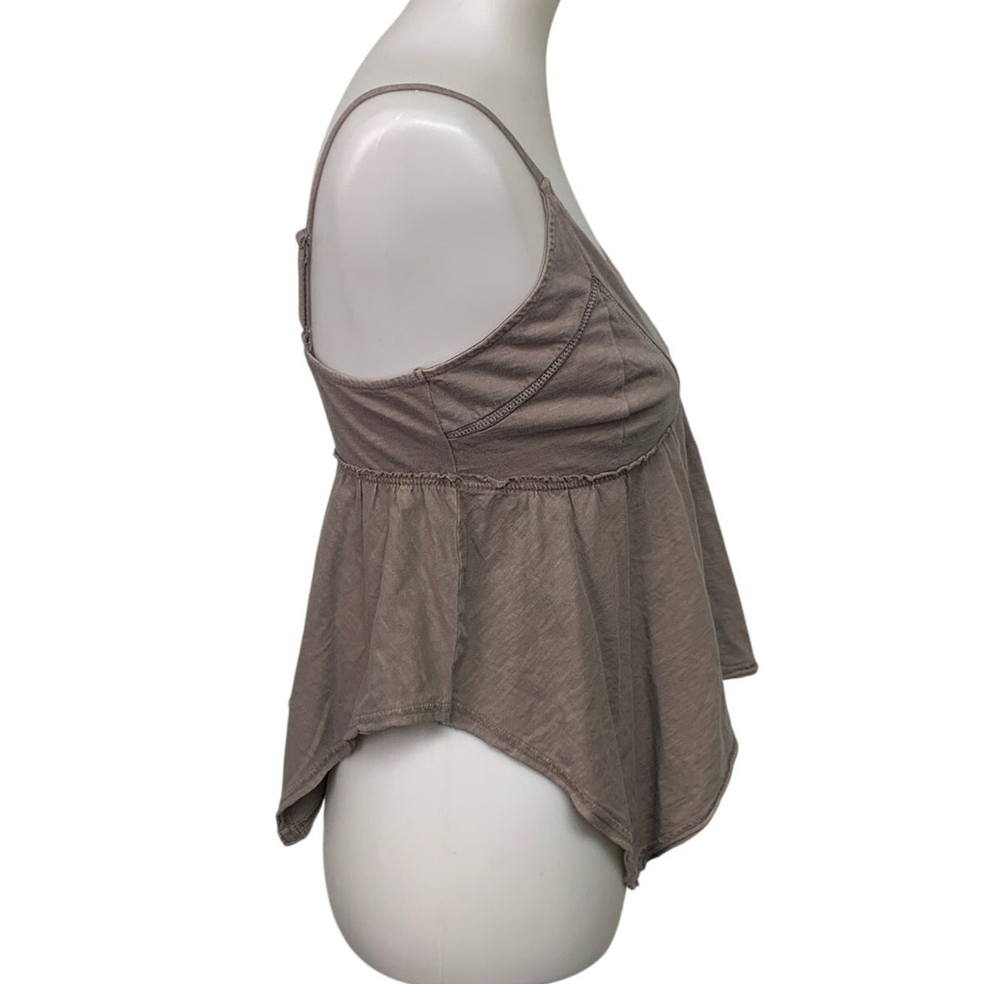 Aerie Womens Small Brown PolyCotton Spaghetti Strap Handkerchief Hem Tank Top