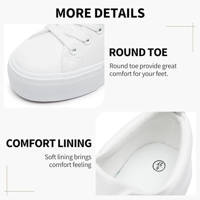 Sernial Womens Size 10 White Faux Leather Classic Lace Up Platform Walking Shoes