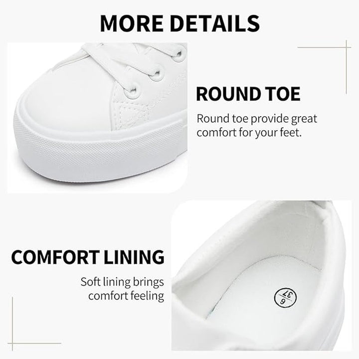 Sernial Womens Size 10 White Faux Leather Classic Lace Up Platform Walking Shoes