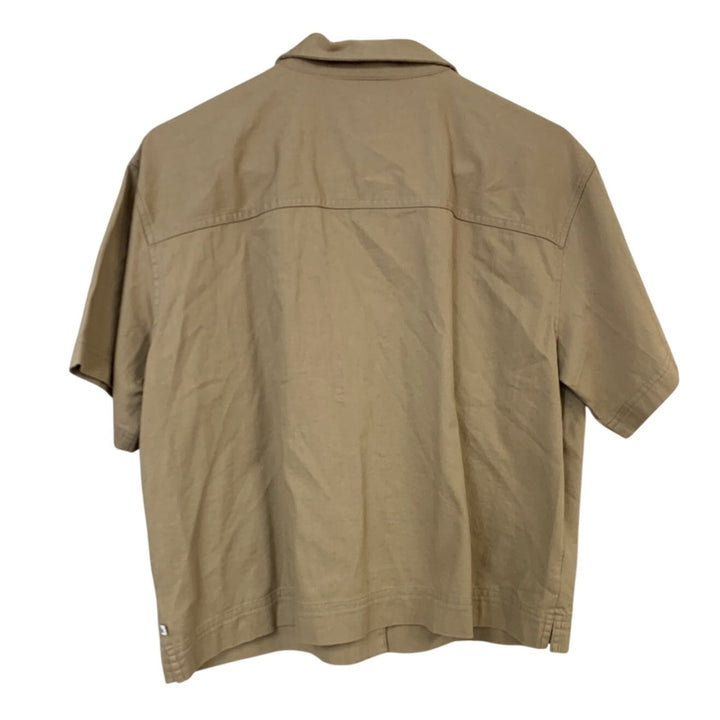 New Eddie Bauer Womens Medium Tan Everyday Cotton Short Sleeve Button Up Shirt