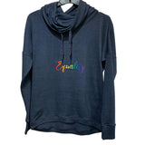 Hand Printed Upcycled XS Equality LGBTQ Pride Rainbow Cowl Neck Long Slv Sweater