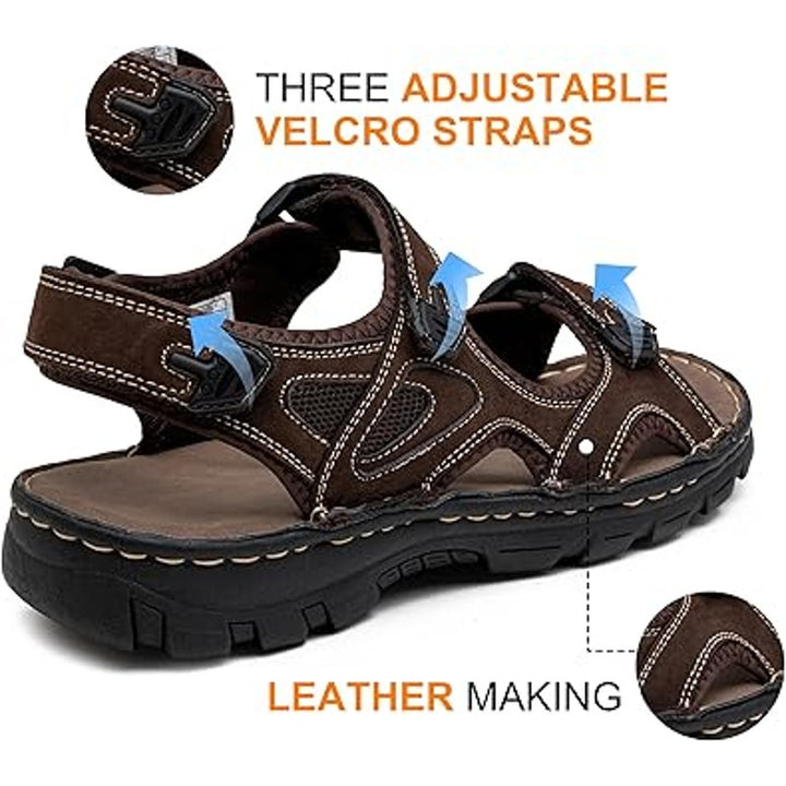 Jousen Mens 13 Brown Sandals Faux Leather Open Toe Hook Loop &amp; Fastener Shoes