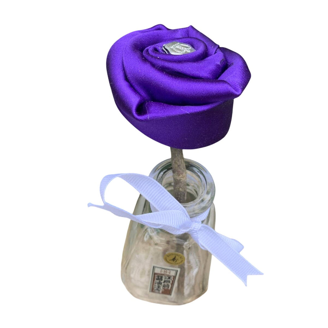 Handmade Single Purple Love Gift Silk Rose Upcycled Necktie Mini Glass Vase Gift