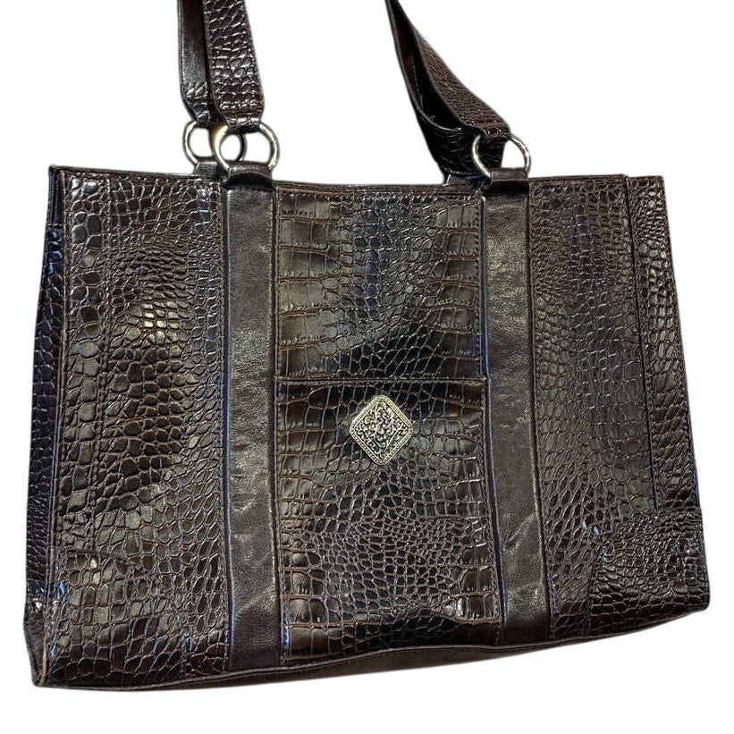 Coldwater Creek Brown Faux Crocodile Leather Career Briefcase Handbag Purse