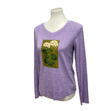 Hand Printed Upcycled Womens Medium Vintage Book Page Flower Long Sleeve Tee