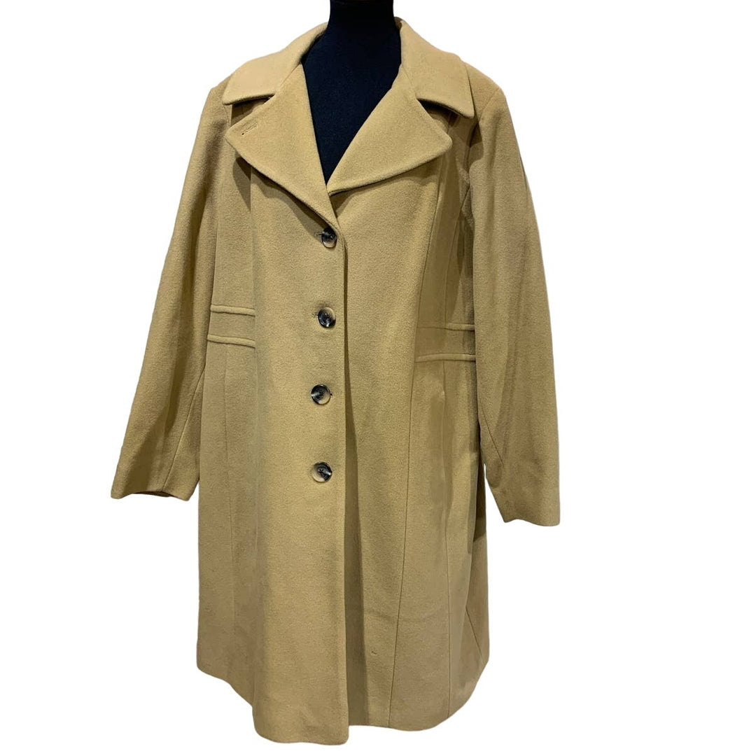 Anne Klein 22W Plus Camel Wool Cashmere Blend Single Breasted Tan Walker Coat