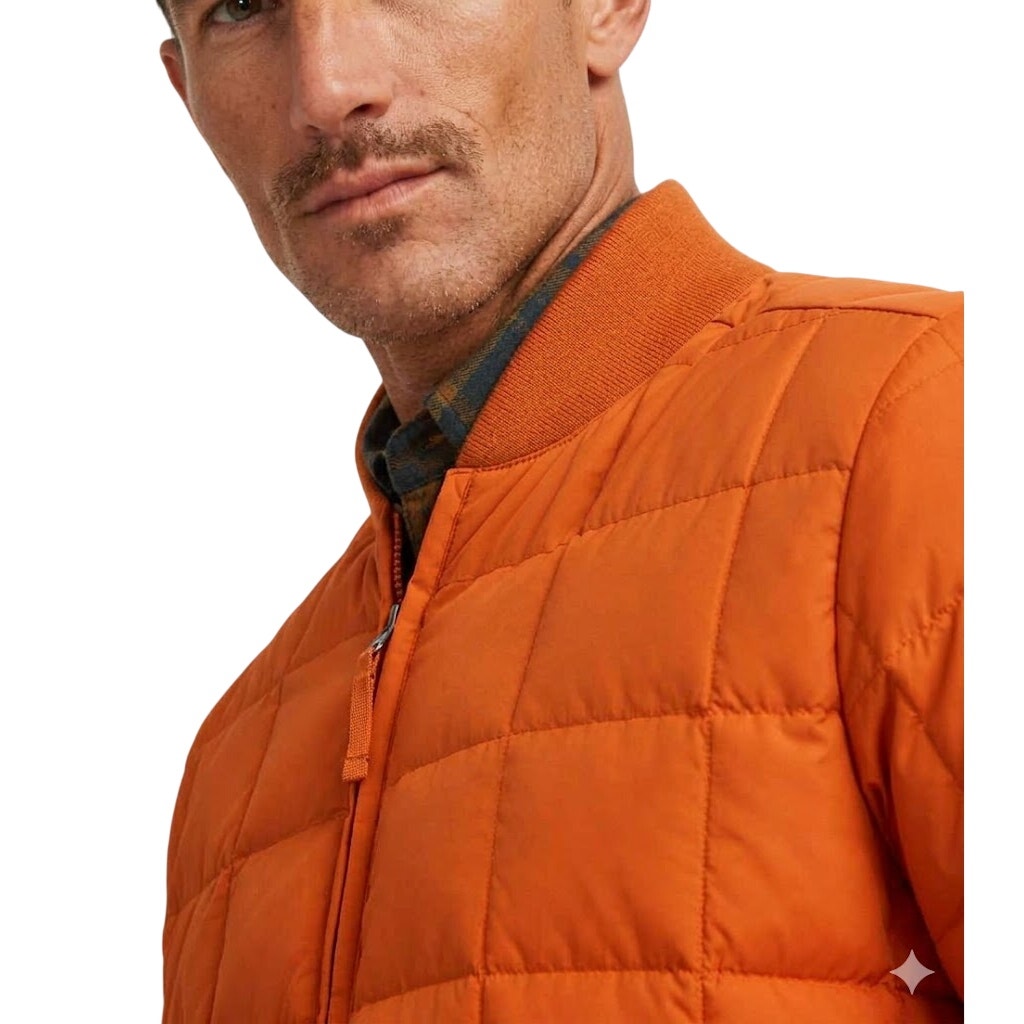 New Eddie Bauer Mens Medium Orange 650 FP Shaw Down Full Zip Bomber Jacket