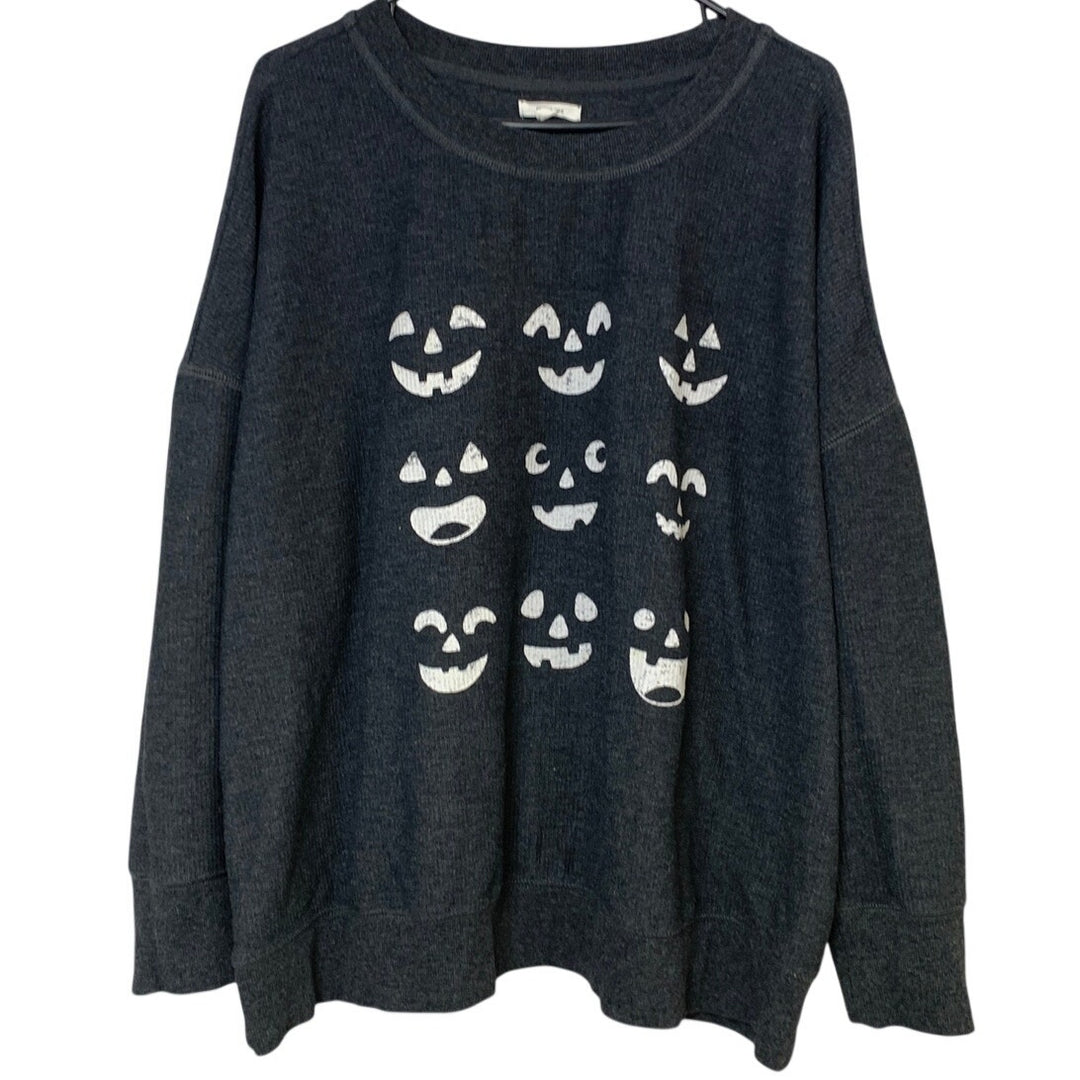 Maurices Womens 2X Pumpkin Faces Halloween Long Sleeve Ribbed Sweatshirt