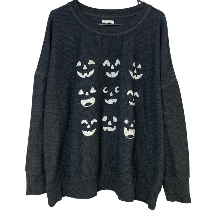 Maurices Womens 2X Pumpkin Faces Halloween Long Sleeve Ribbed Sweatshirt
