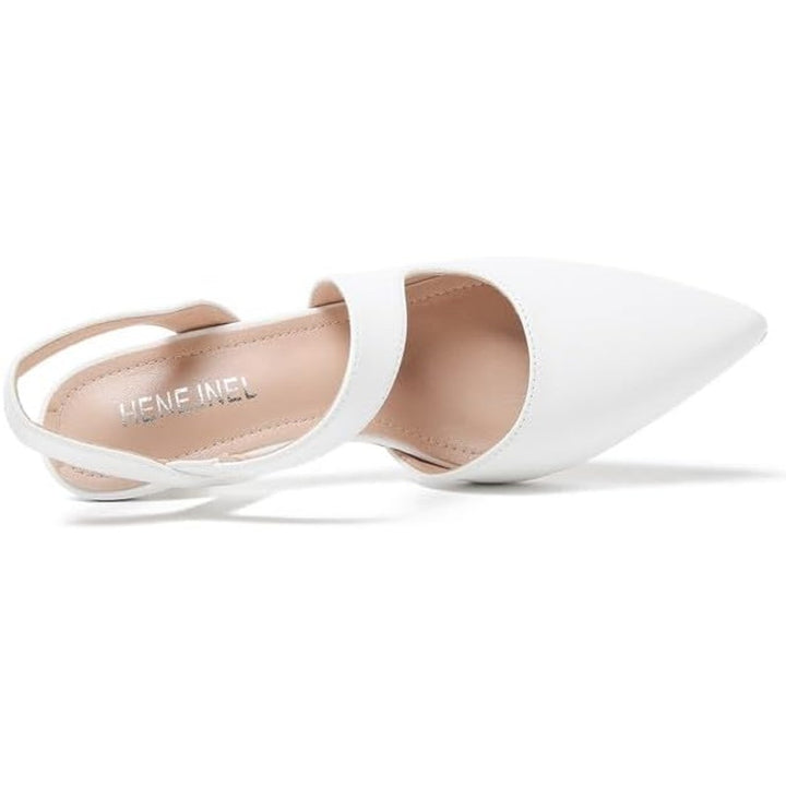 Henejnel Womens Size 9.5 White Faux Leather Closed Toe 2.5" Heel Slingback Shoes