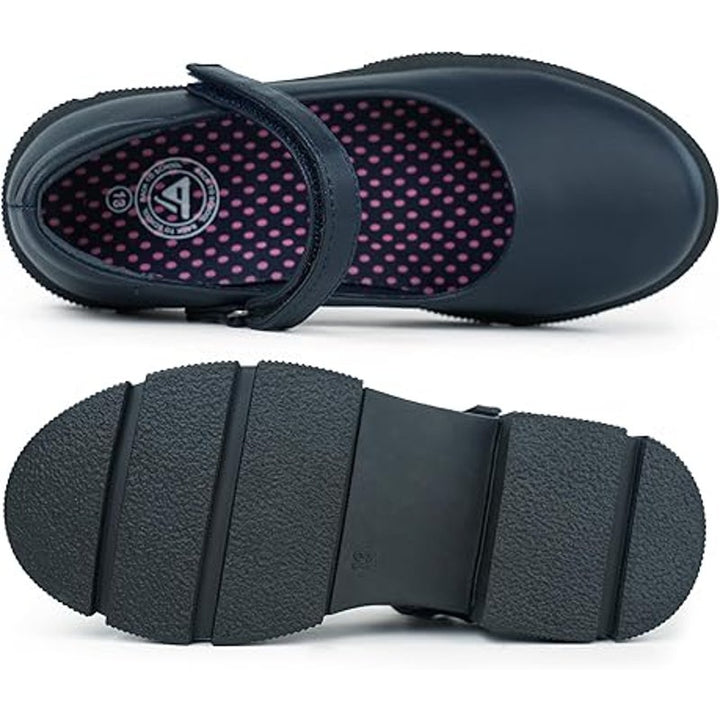 Jabasic Toddler Girls Size 8 Navy Blue Hook Loop Low Heel Mary Jane School Shoes