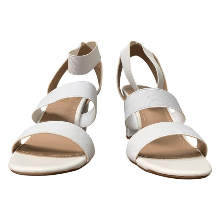 Dream Pairs Womens 9 White Elastic Ankle Strap 3.5" Block Heel Open Toe Shoes