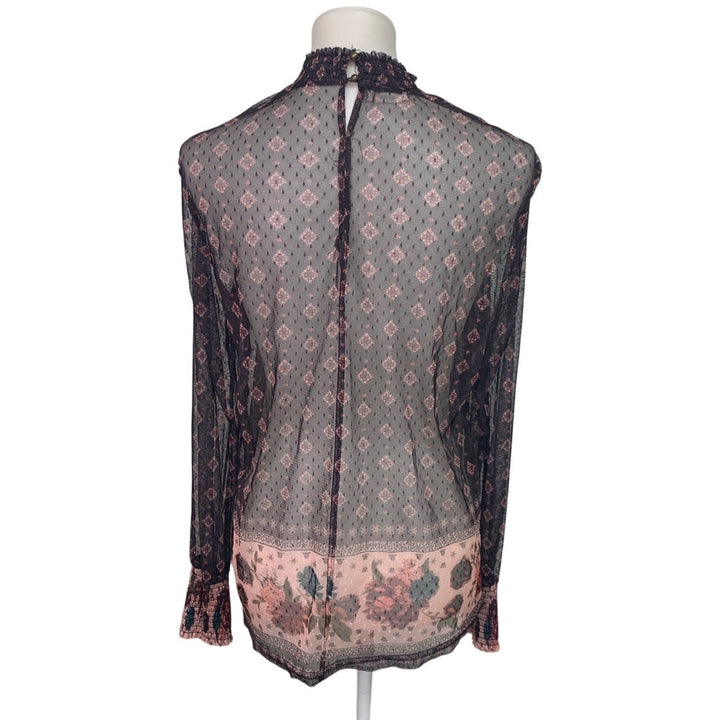 Maurices Womens Large 100% Polyester Long Sleeve Sheer Rose Floral Top