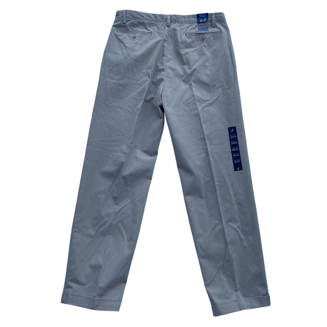 NWT New Nautica Mens Size 36X34 Khaki 100% Cotton Pleated Front Cuffed Pants