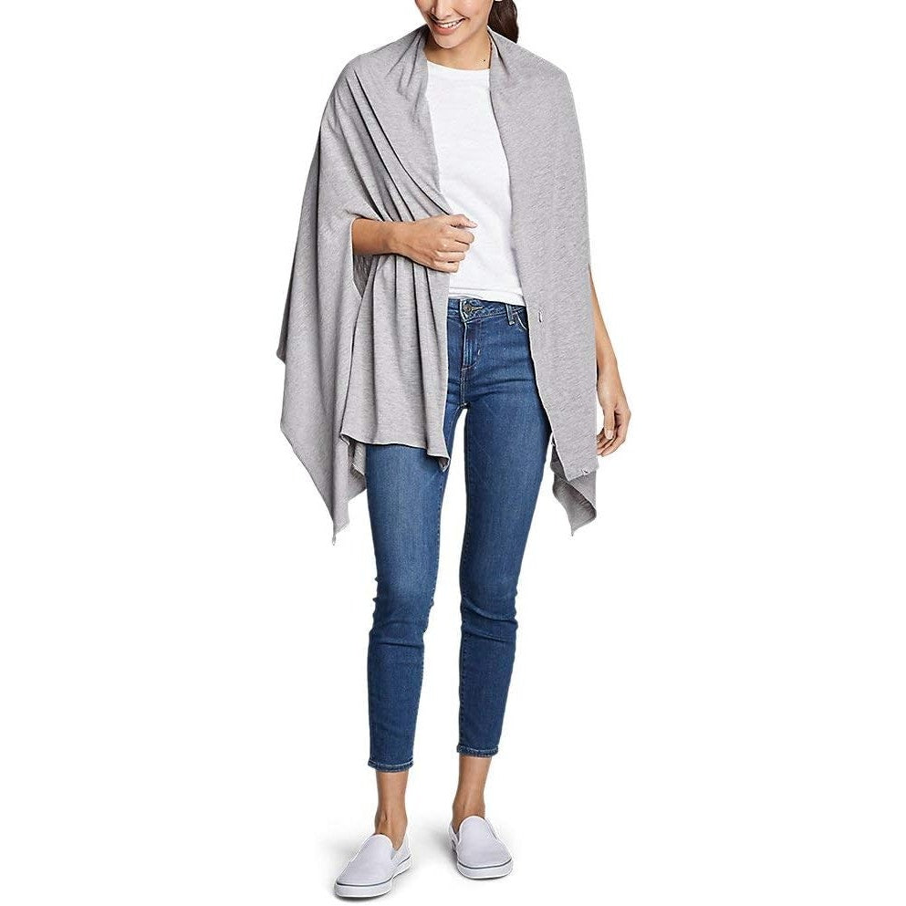 New Eddie Bauer Womens One Size Heathered Gray PolyCotton Daisy Travel Wrap