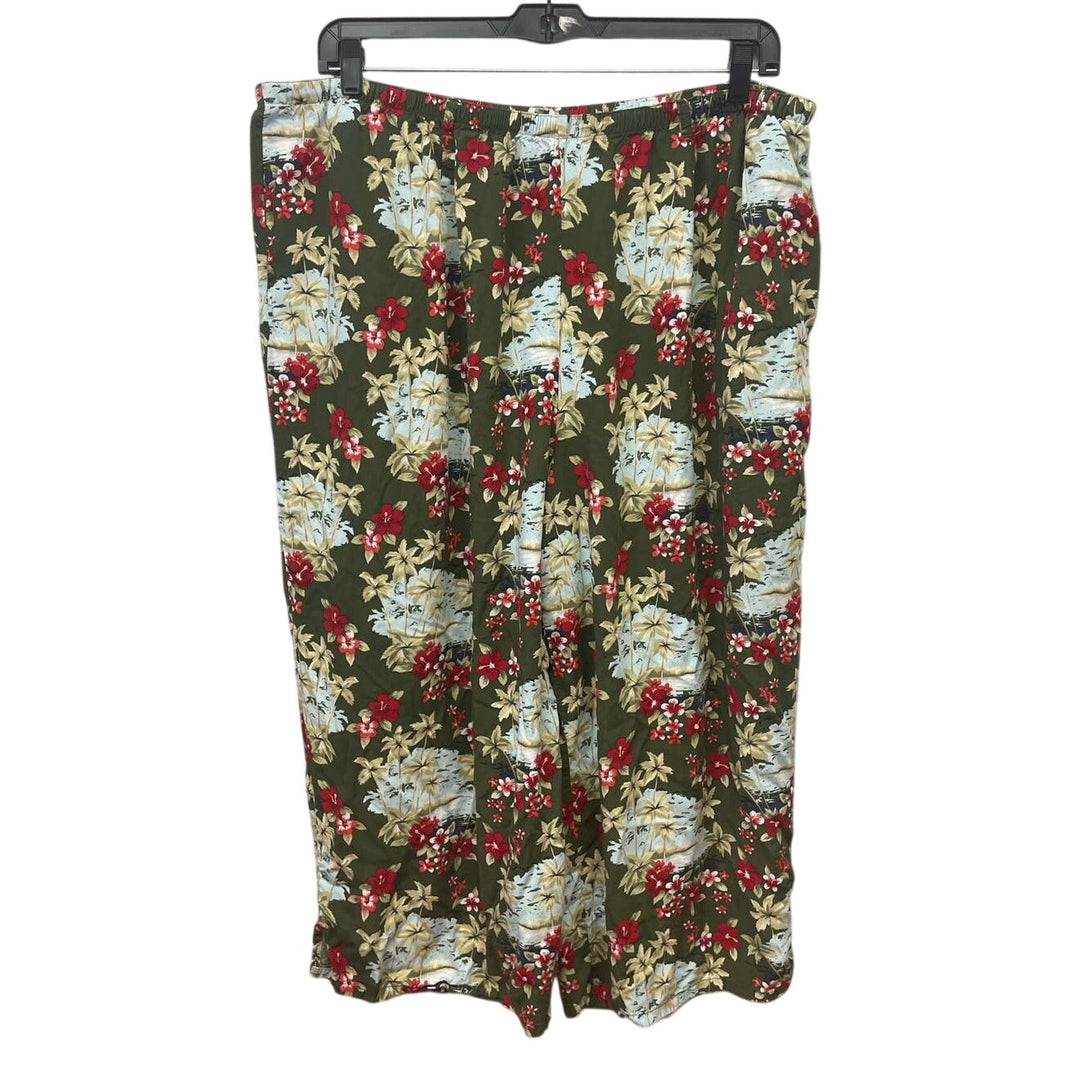 Basic Editions 3X Elastic Waist 100% Rayon Hawaiian Floral Palm Tree Pants