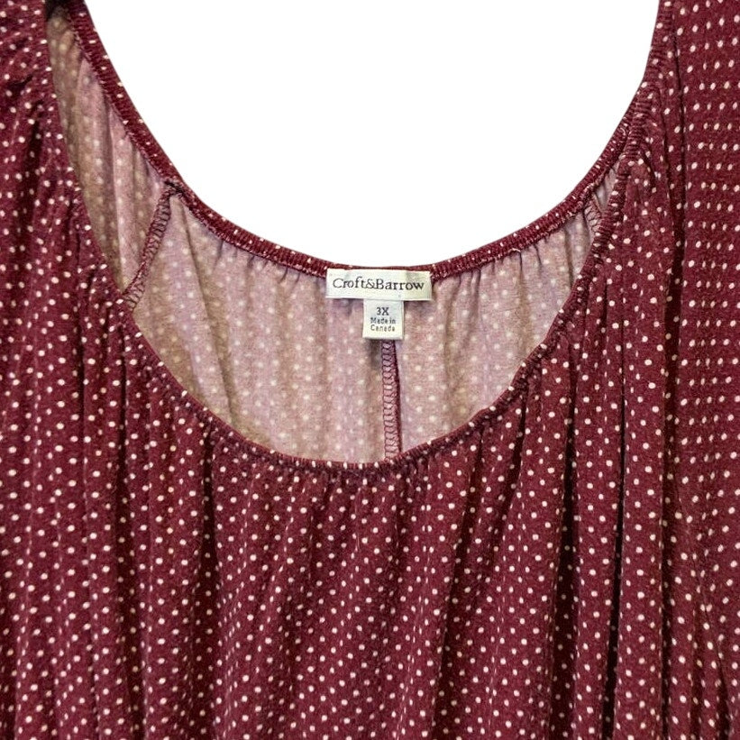 Croft &amp; Barrow 3X Scoop Neck Long Bell Sleeve Polka Dot Stretchy Flowy Top
