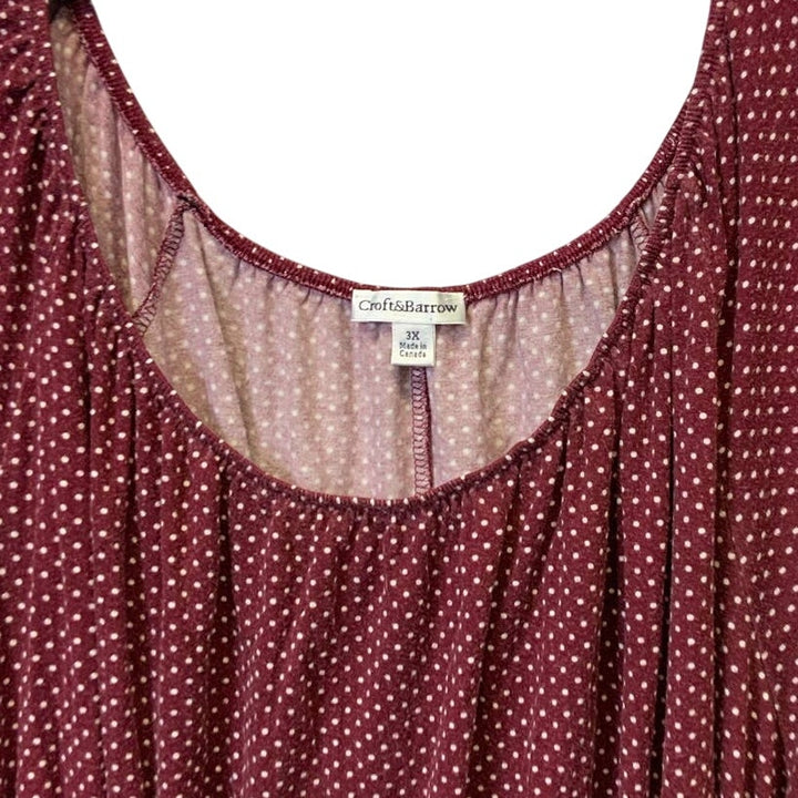 Croft &amp; Barrow 3X Scoop Neck Long Bell Sleeve Polka Dot Stretchy Flowy Top